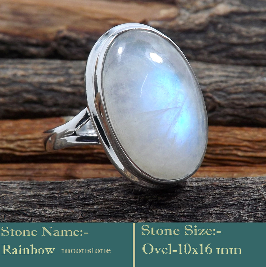 Rainbow Moonstone Cab H - RSS840-925 Silver Cab Gemstones Colourful Designer Ring Wholesal