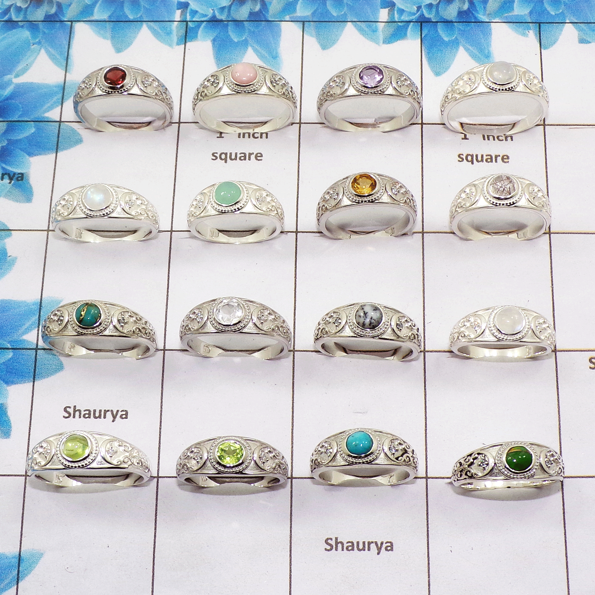 16 Pcs Multi Cut & Cab Gemstone - A Newly Casting Silver Rings wholesale lot in 925 Solid Silver SIQWLSSR16    Assorted Mix Ston