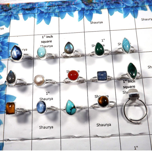 Multi Cab Gemstone - A - 100 Gms 4 to 9 Adjustable Natural Multi Cab Gemstone 925 Sterling Silver Ring Approx. 28 To 32 Pcs. WSL