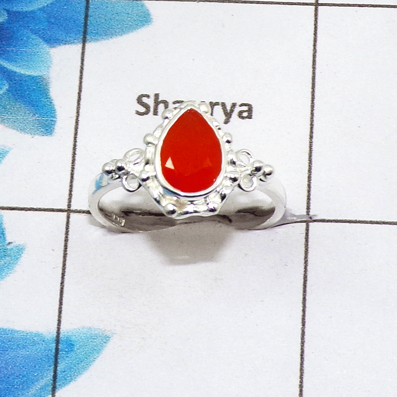 Ring Size 8 - Carnelian Cut P - BDR948- New Small Ring Design Pear Shape Solid 925 Silver Dainty Gemstone Ring