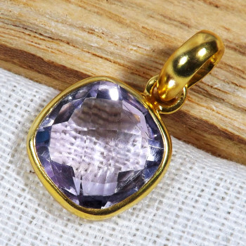 Amethyst Cut A - BGP998-12MM Cushion Multi Gemstone Pendants of 18 Crt Gold Plate