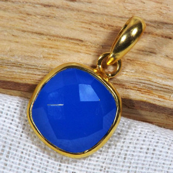 Blue Chalcedony D - BGP998-12MM Cushion Multi Gemstone Pendants of 18 Crt Gold Plate