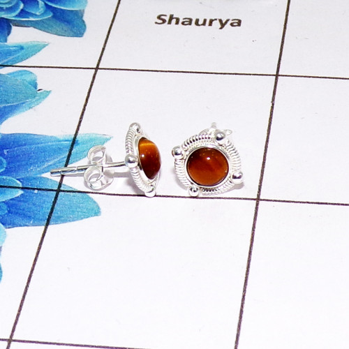 Tiger Eye K - BLE998-5mm Small Designed Stud Earrings of 925 Sterling Silver &
