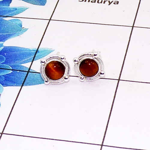 Tiger Eye K - BLE998-5mm Small Designed Stud Earrings of 925 Sterling Silver &