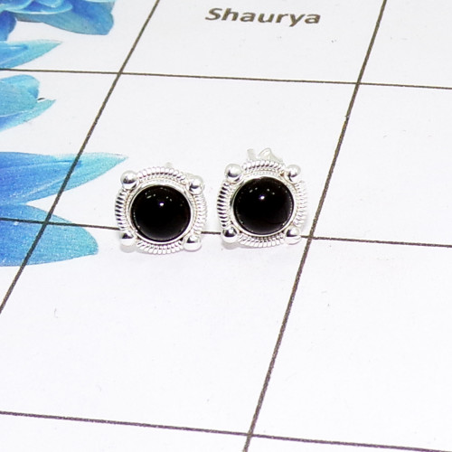 Black Onyx L - BLE998-5mm Small Designed Stud Earrings of 925 Sterling Silver &