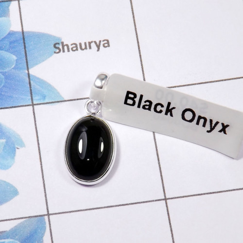 Black Onyx Pendant A - BPS820-10x14mm Oval Black Onyx Cab 925 Sterling Silver Bezel Set Wholesale Pendant