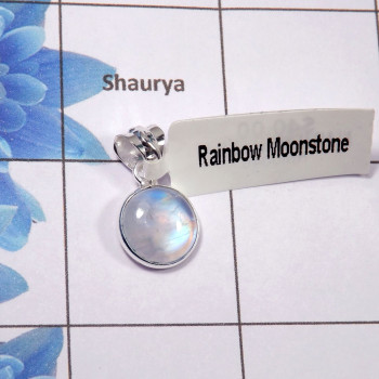 Rainbow Moonstone Pendant B - BPS823-10x10mm Round Rainbow Moonstone 925 Sterling Silver Bezel Set Wholesale Pendant Rainbow Moonstone Pendant B - BPS823-10x10mm Round Rainbow Moonstone 925 Sterling Silver Bezel Set Wholesale Pendant