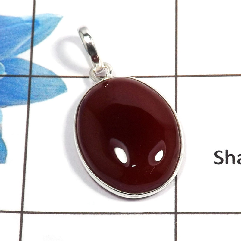 Red Onyx Cab B - BPS824 - Natural Red Onyx Oval Shape Gemstone 925 Sterling Silver Bezel Pendant