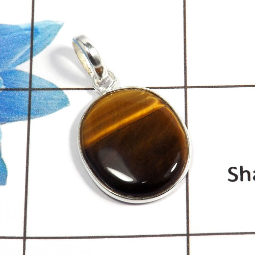 Tiger Eye Cab E - BPS824 - Solid 92.5% Sterling Silver Natural Brown Tiger Eye Gemstone Bezel Pendant Tiger Eye Cab E - BPS824 - Solid 92.5% Sterling Silver Natural Brown Tiger Eye Gemstone Bezel Pendant