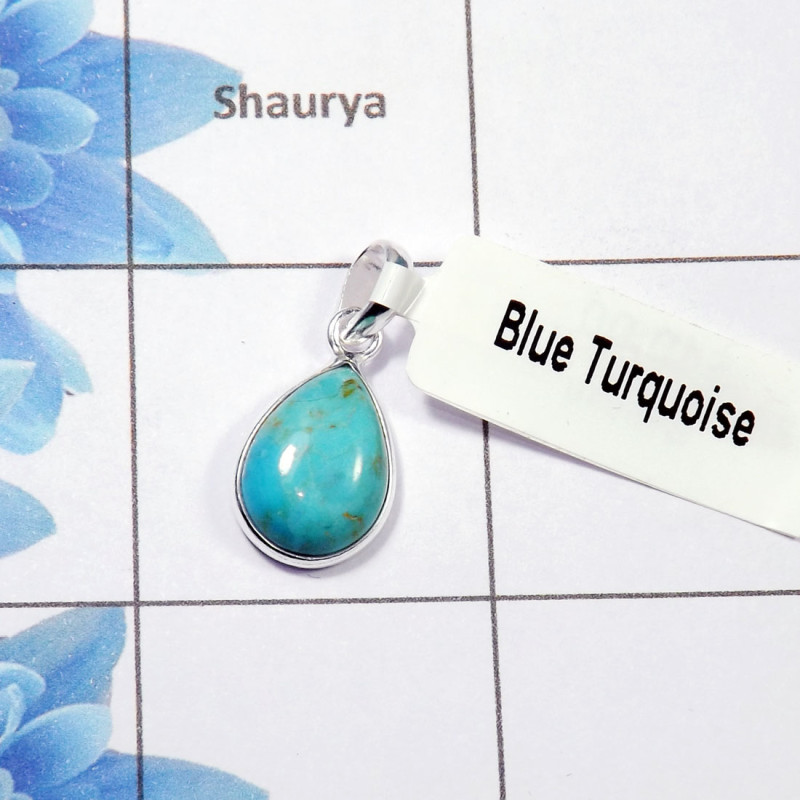 Blue Turquoise Pendant E - BPS822-10x14mm Teardrop Blue Turquoise 925 Sterling Silver Bezel Set Wholesale Pendant Blue Turquoise Pendant E - BPS822-10x14mm Teardrop Blue Turquoise 925 Sterling Silver Bezel Set Wholesale Pendant