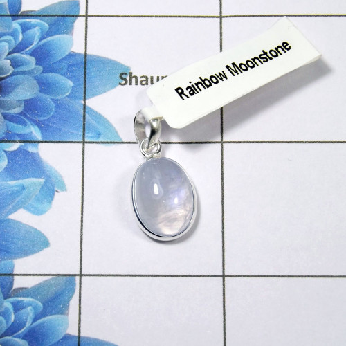 Rainbow Moonstone Pendant O - BPS824-10x14mm Oval Rainbow Moonstone 925 Sterling Silver Bezel Set Wholesale Pendant Rainbow Moonstone Pendant O - BPS824-10x14mm Oval Rainbow Moonstone 925 Sterling Silver Bezel Set Wholesale Pendant