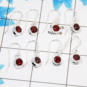 4Pair Garnet Cut Earring E - BVE998 Round Solid 925 Sterling Silver Earring Lot