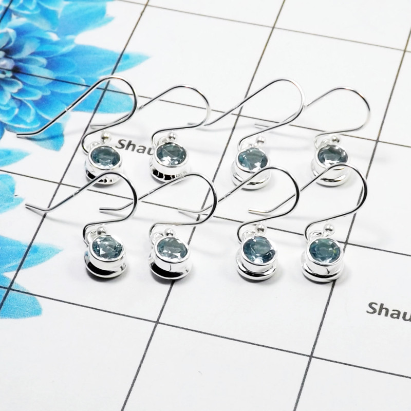4Pair Blue Topaz Cut Earring G - BVE998 Round Solid 925 Sterling Silver Earring Lot 4Pair Blue Topaz Cut Earring G - BVE998 Round Solid 925 Sterling Silver Earring Lot