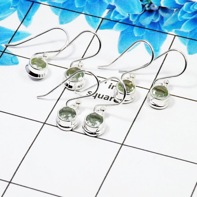 3Pair Green Amethyst Cut Earring H - BVE998 Round Solid 925 Sterling Silver Earring Lot 3Pair Green Amethyst Cut Earring H - BVE998 Round Solid 925 Sterling Silver Earring Lot