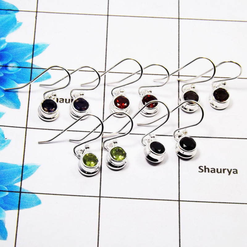 5Pair Multistone Cut Earring I - BVE998 Round Iolite, Garnet, Smoky Quartz, Peridot & Black Onyx Solid 925 Sterling Silver Earri 5Pair Multistone Cut Earring I - BVE998 Round Iolite, Garnet, Smoky Quartz, Peridot & Black Onyx Solid 925 Sterling Silver Earri