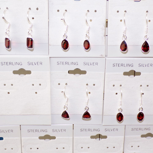 5Pair Stunning Garnet Cut Gemstone A - BVE961 Cut Solid 925 Sterling Silver Bezel Setting Earring Lot