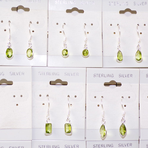 5Pair Stunning Peridot Cut Gemstone A - BVE962 Cut Solid 925 Sterling Silver Bezel Setting Earring Lot