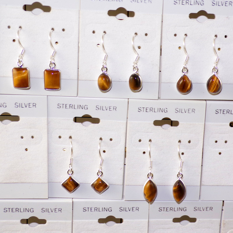 5Pair Tiger Eye Cab Gemstone Earring A - BVE968 Cab Solid 925 Sterling Silver Bezel Earring Lot 5Pair Tiger Eye Cab Gemstone Earring A - BVE968 Cab Solid 925 Sterling Silver Bezel Earring Lot