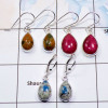 3 Pair Multi Gemstone Cab Earring A - BVE985 Cab Thulite, K2 Jasper & Rhyolite Solid 925 Sterling Silver Plain Earring Wholesale