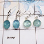 2 Pair Aquamarine Gemstone Cab Earring A - BVE988 Cab Solid 925 Sterling Silver Plain Earring Wholesale Lot