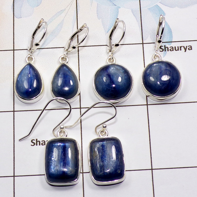 3 Pair Kyanite Gemstone Earring A - BVE992 Cab Kyanite Solid 925 Sterling Silver Plain Earring Value Pack Wholesale Lot 3 Pair Kyanite Gemstone Earring A - BVE992 Cab Kyanite Solid 925 Sterling Silver Plain Earring Value Pack Wholesale Lot
