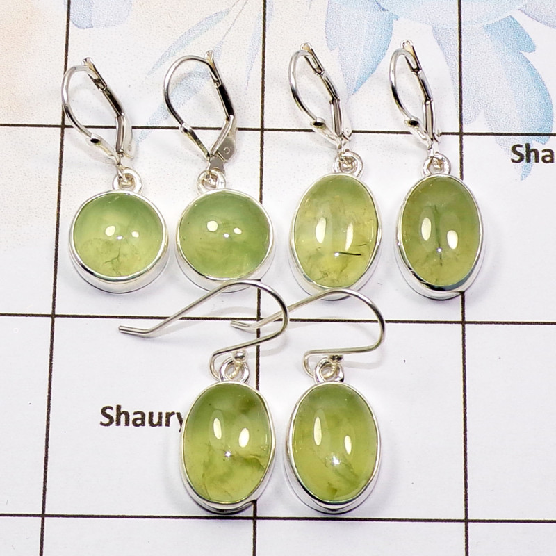 3 Pair Phrynite Gemstone Earring A - BVE993 Cab Phrynite Solid 925 Sterling Silver Plain Earring Wholesale Lot