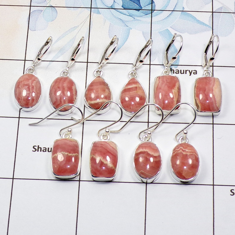 5 Pair Rhodocrosite Gemstone Earring A - BVE995 Cab Rhodocrosite Solid 925 Sterling Silver Plain Earring Wholesale Lot 5 Pair Rhodocrosite Gemstone Earring A - BVE995 Cab Rhodocrosite Solid 925 Sterling Silver Plain Earring Wholesale Lot