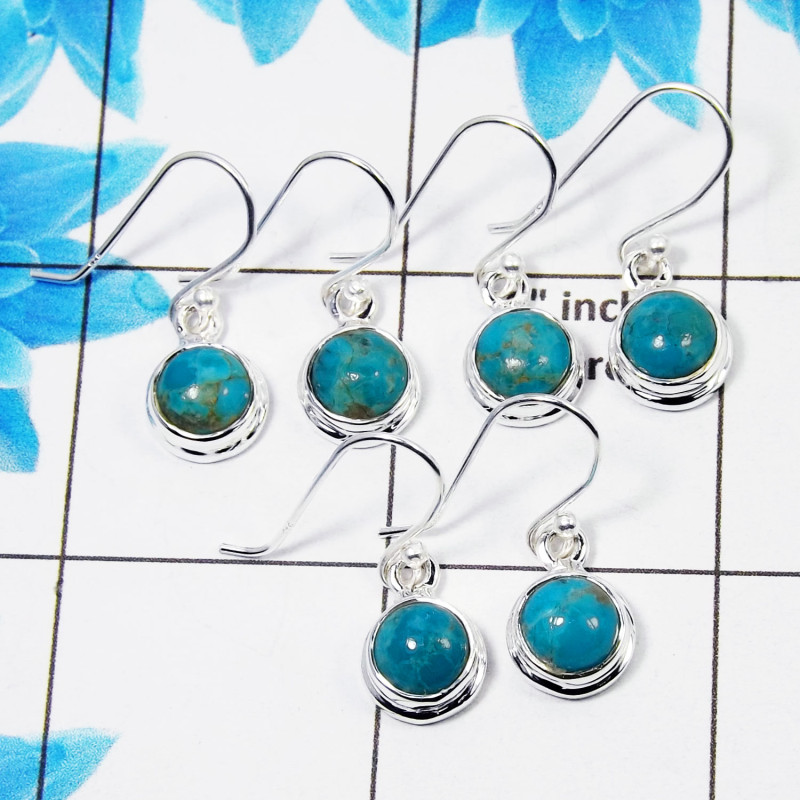 3 Pair Superb Blue Turquoise Cab Earring H - BVE996 Round Blue Turquoise Solid 925 Sterling Silver Plain Earring Lot 3 Pair Superb Blue Turquoise Cab Earring H - BVE996 Round Blue Turquoise Solid 925 Sterling Silver Plain Earring Lot