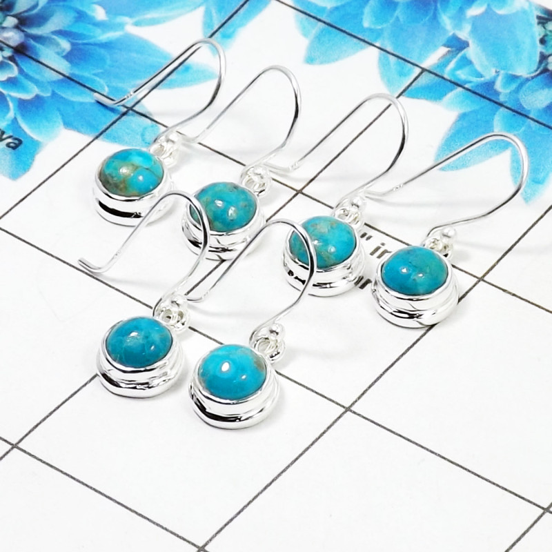 3 Pair Superb Blue Turquoise Cab Earring H - BVE996 Round Blue Turquoise Solid 925 Sterling Silver Plain Earring Lot 3 Pair Superb Blue Turquoise Cab Earring H - BVE996 Round Blue Turquoise Solid 925 Sterling Silver Plain Earring Lot