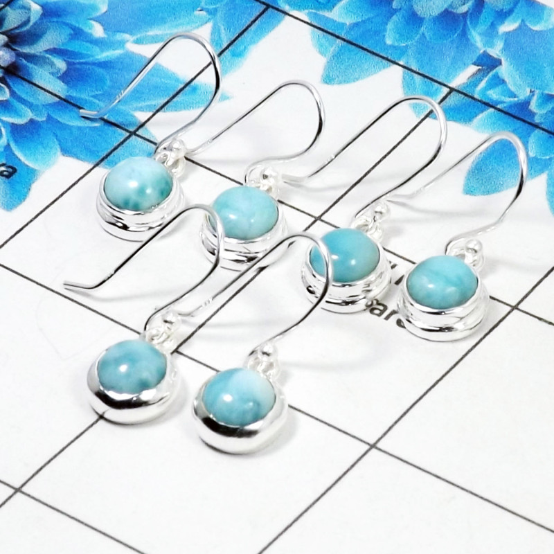 3 Pair Pretty Larimar Cab Earring K - BVE996 Round Larimar Solid 925 Sterling Silver Plain Earring Lot 3 Pair Pretty Larimar Cab Earring K - BVE996 Round Larimar Solid 925 Sterling Silver Plain Earring Lot