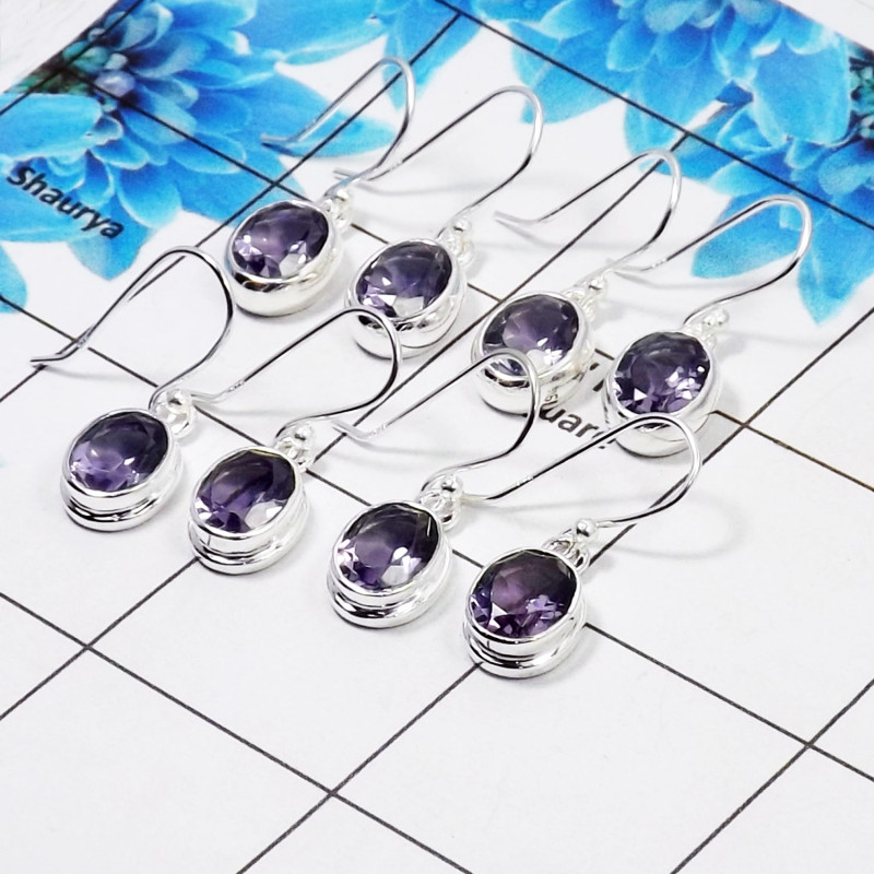 4 Pair Beautiful Amethyst Cut Earring B - BVE997 Oval Amethyst Solid 925 Sterling Silver Earring Lot 4 Pair Beautiful Amethyst Cut Earring B - BVE997 Oval Amethyst Solid 925 Sterling Silver Earring Lot