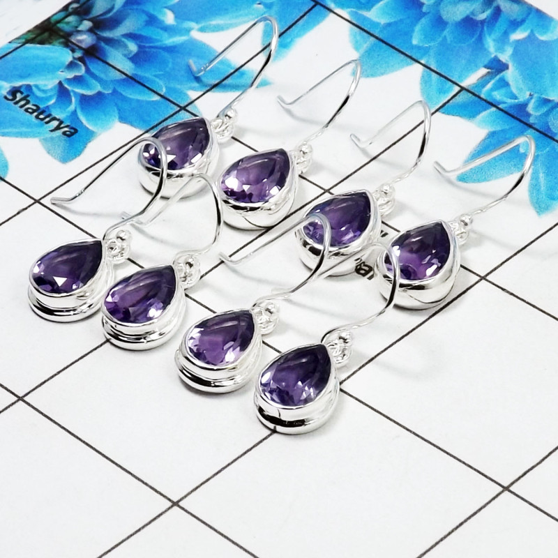 4 Pair Beautiful Amethyst Cut Earring C - BVE997 Pan Amethyst Solid 925 Sterling Silver Earring Lot 4 Pair Beautiful Amethyst Cut Earring C - BVE997 Pan Amethyst Solid 925 Sterling Silver Earring Lot