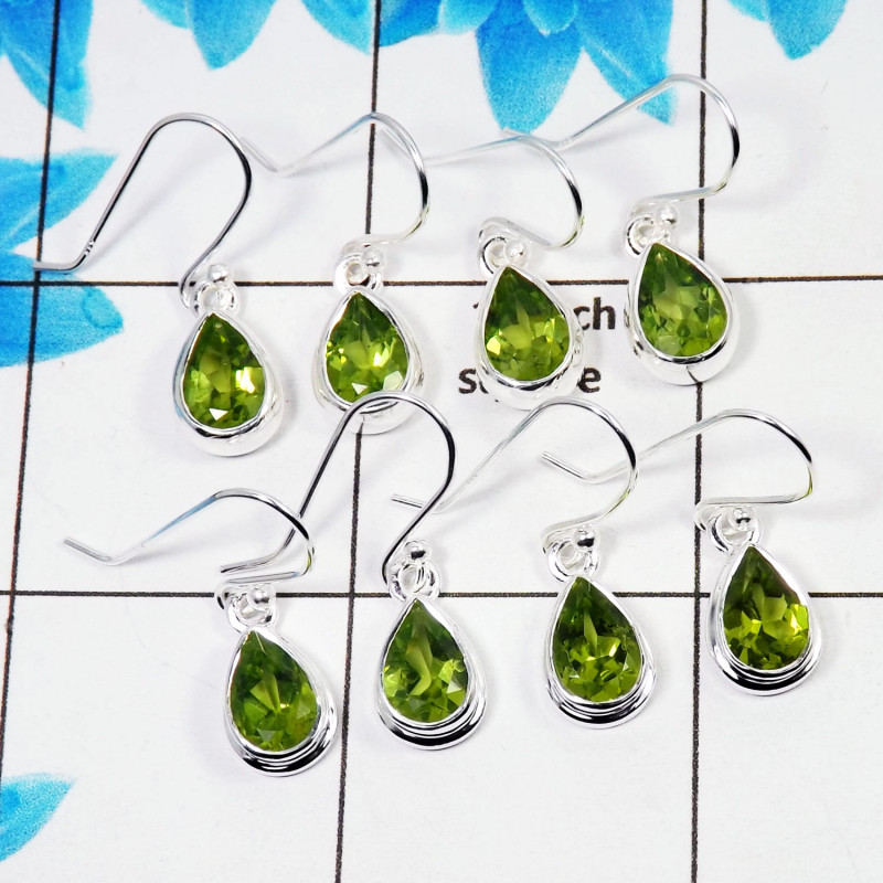 4 Pair Amazing Peridot Cut Earring I - BVE997 Pan Peridot Solid 925 Sterling Silver Earring Lot 4 Pair Amazing Peridot Cut Earring I - BVE997 Pan Peridot Solid 925 Sterling Silver Earring Lot