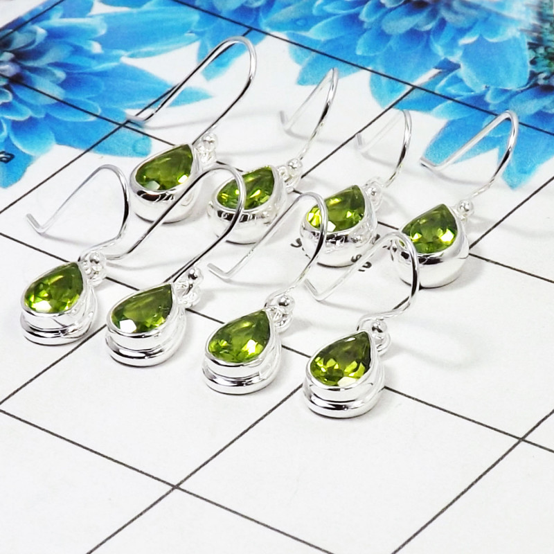 4 Pair Amazing Peridot Cut Earring I - BVE997 Pan Peridot Solid 925 Sterling Silver Earring Lot 4 Pair Amazing Peridot Cut Earring I - BVE997 Pan Peridot Solid 925 Sterling Silver Earring Lot