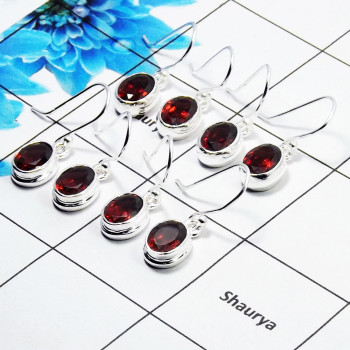 4 Pair Genuine Garnet Cut Earring N - BVE997 Oval Garnet Solid 925 Sterling Silver Earring Lot