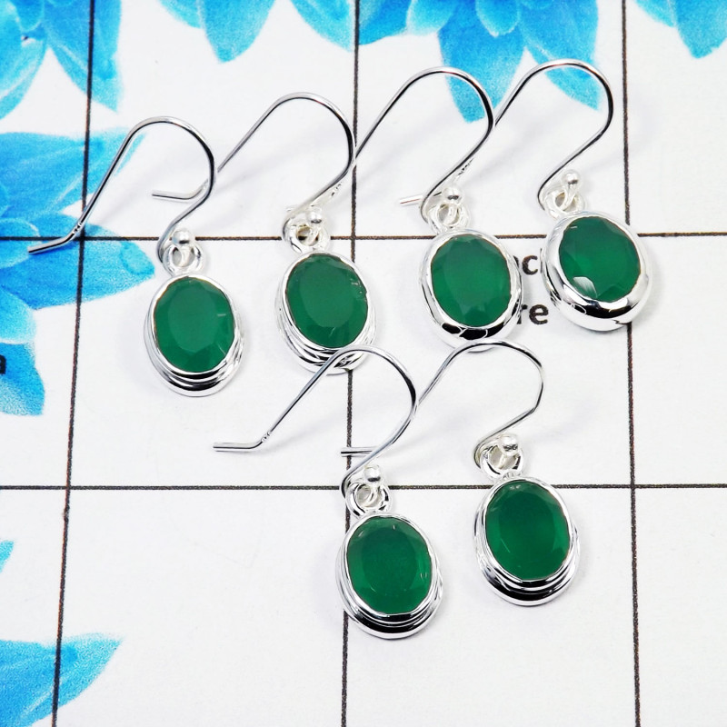 3 Pair Wonderful Green Onyx Cut Earring Q - BVE997 Oval Green Onyx Solid 925 Sterling Silver Earring Lot 3 Pair Wonderful Green Onyx Cut Earring Q - BVE997 Oval Green Onyx Solid 925 Sterling Silver Earring Lot