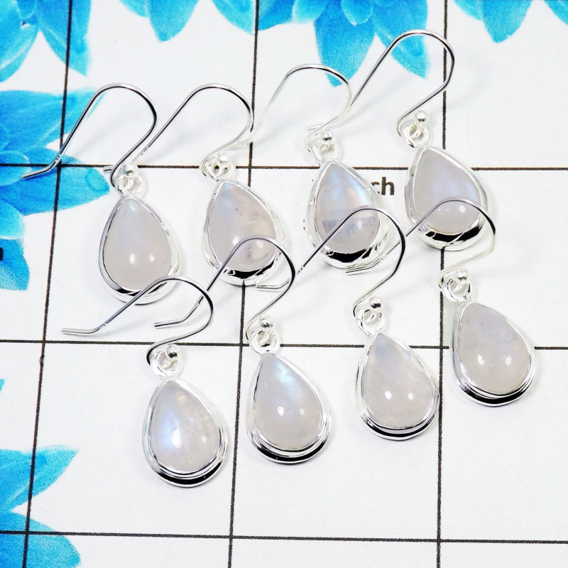 4 Pair Natural Rainbow Moonstone Cab Earring U - BVE997 Pan Rainbow Moonstone Solid 925 Sterling Silver Earring Lot 4 Pair Natural Rainbow Moonstone Cab Earring U - BVE997 Pan Rainbow Moonstone Solid 925 Sterling Silver Earring Lot