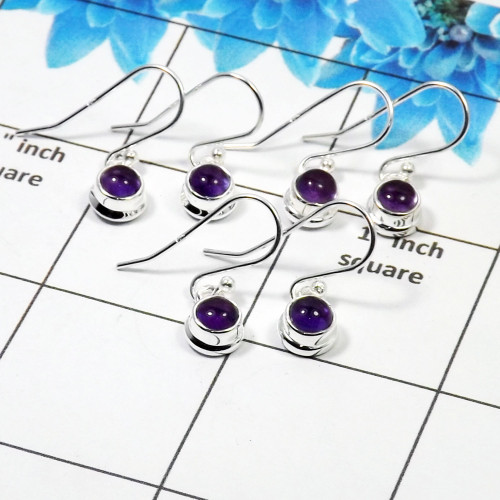 3Pair Blue Amethyst Cab Earring A - BVE999 Round Solid 925 Sterling Silver Earring Lot