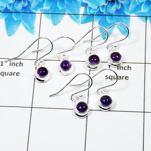 3Pair Blue Amethyst Cab Earring A - BVE999 Round Solid 925 Sterling Silver Earring Lot