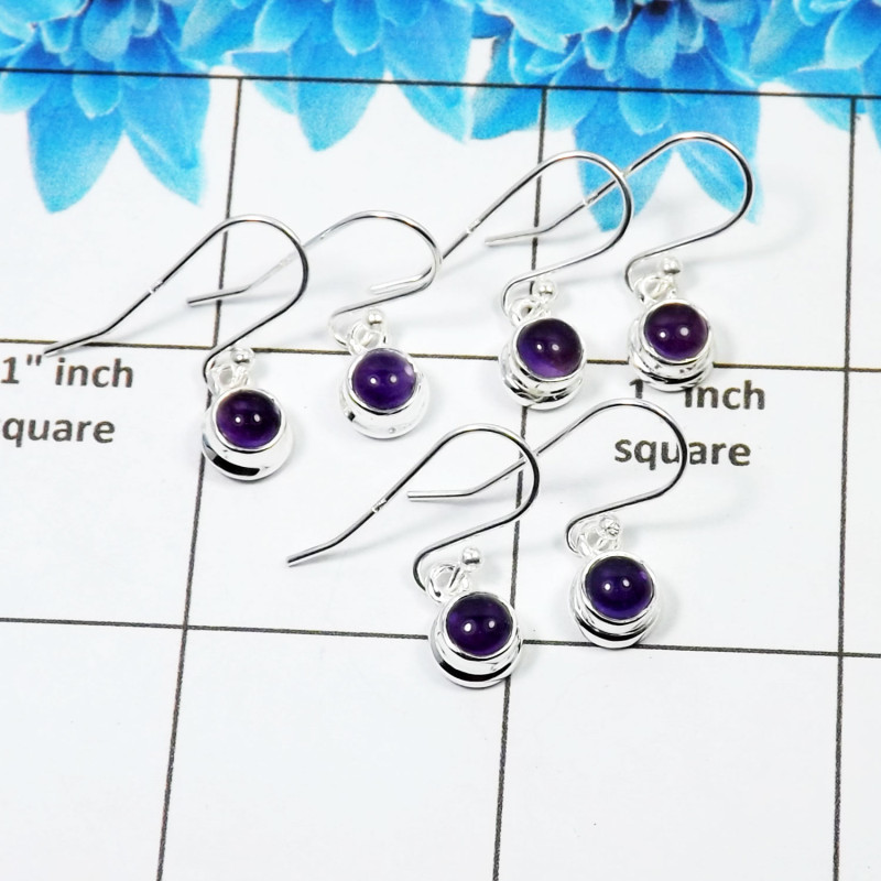 3Pair Blue Amethyst Cab Earring A - BVE999 Round Solid 925 Sterling Silver Earring Lot 3Pair Blue Amethyst Cab Earring A - BVE999 Round Solid 925 Sterling Silver Earring Lot