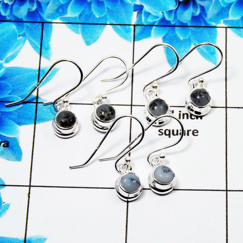 3Pair Dendrite Agate Cab Earring B - BVE999 Round Solid 925 Sterling Silver Earring Lot 3Pair Dendrite Agate Cab Earring B - BVE999 Round Solid 925 Sterling Silver Earring Lot