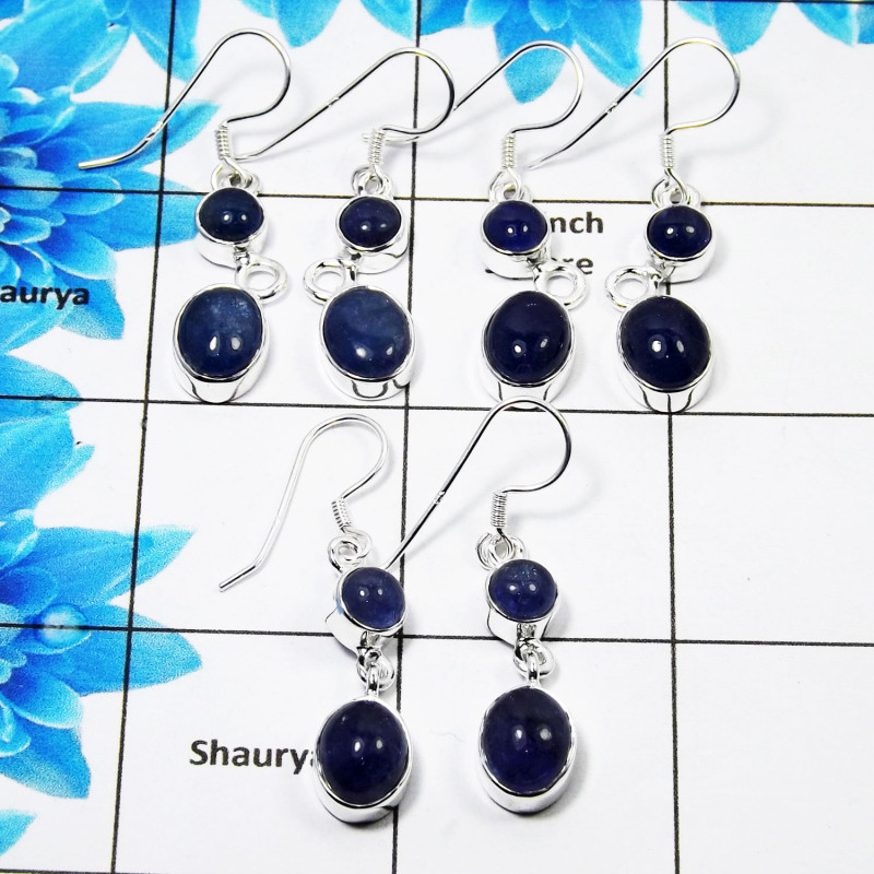 3Pair Tanzanite Cab Earring C - BVE999 Solid 925 Sterling Silver Earring Lot 3Pair Tanzanite Cab Earring C - BVE999 Solid 925 Sterling Silver Earring Lot