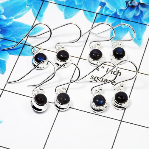 4Pair Labradorite Cab Earring D - BVE999 Round Solid 925 Sterling Silver Earring Lot