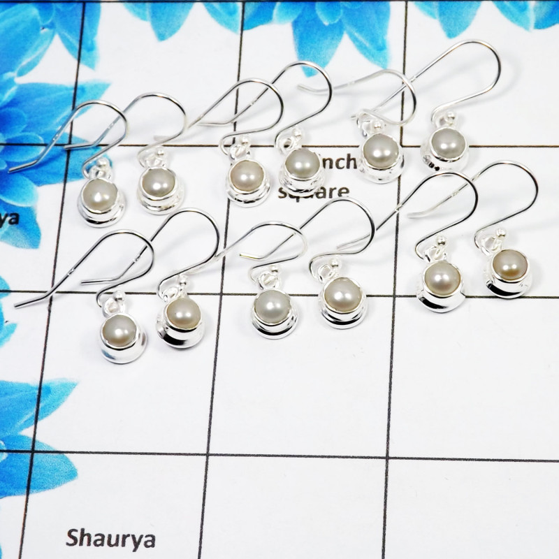 6Pair Pearl Cab Earring F - BVE999 Round Solid 925 Sterling Silver Earring Lot 6Pair Pearl Cab Earring F - BVE999 Round Solid 925 Sterling Silver Earring Lot