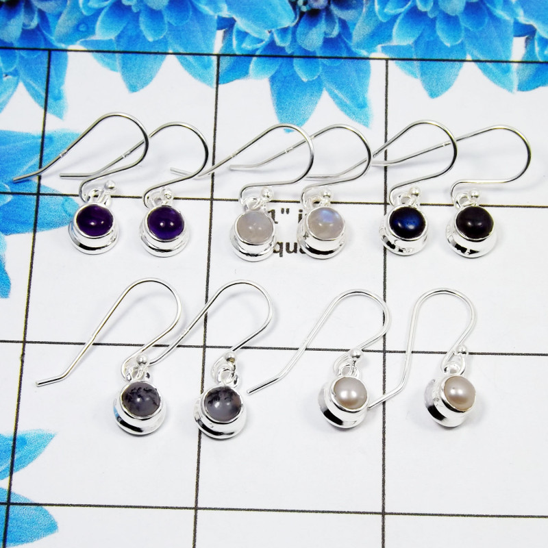 5Pair Multistone Cab Earring G - BVE999 Amethyst, Rainbow Moonstone, Labradorite, Dendrite Agate & Pearl Solid 925 Sterling Silv 5Pair Multistone Cab Earring G - BVE999 Amethyst, Rainbow Moonstone, Labradorite, Dendrite Agate & Pearl Solid 925 Sterling Silv