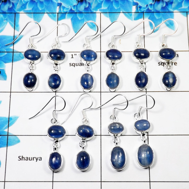 5Pair Kyanite Cab Earring K - BVE999 Oval Solid 925 Sterling Silver Earring Lot 5Pair Kyanite Cab Earring K - BVE999 Oval Solid 925 Sterling Silver Earring Lot