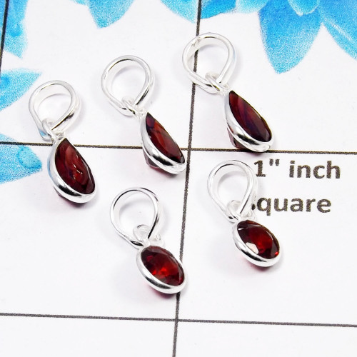 Garnet Cut Pendant- B  BVP998 - Solid 925 Sterling Silver Bezel Set 5 Pcs Pendant Wholesale Lot