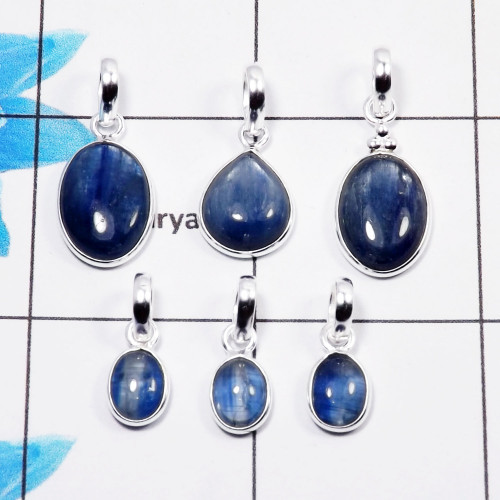 Kyanite Cab Pendant- D  BVP999 - Solid 925 Sterling Silver Bezel Set 6 Pcs Pendant Wholesale Lot