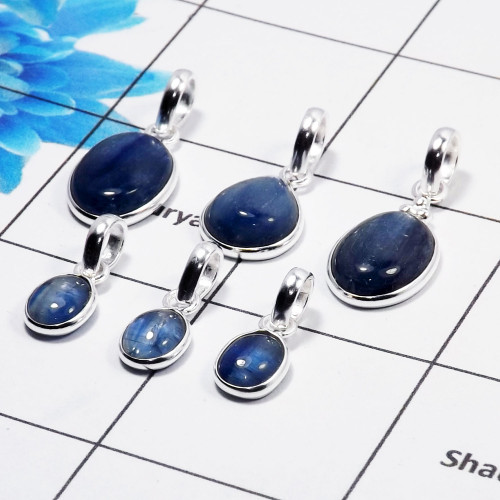 Kyanite Cab Pendant- D  BVP999 - Solid 925 Sterling Silver Bezel Set 6 Pcs Pendant Wholesale Lot