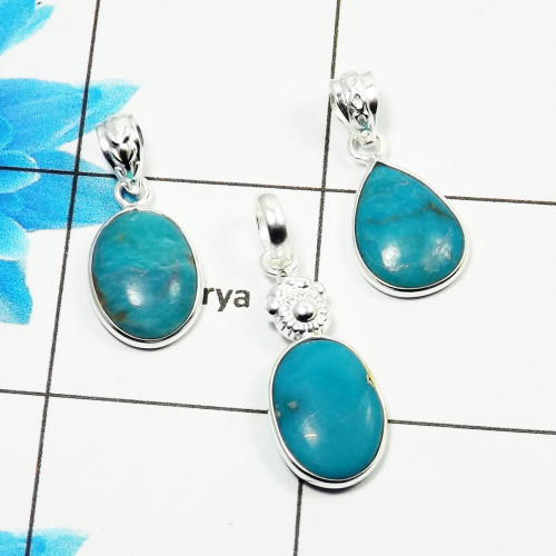 Arizona Turquoise Cab Pendant- M  BVP999 - Solid 925 Sterling Silver Bezel Set 3 Pcs Pendant Wholesale Lot